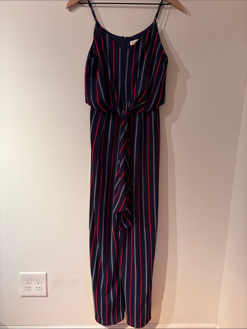 Monteau Navy Jumpsuit with Red and White Stripes